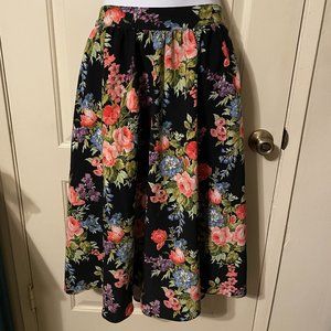 Vixen By Micheline Pitt Vacation Black Multicolor Floral Print Swing Skirt 2X